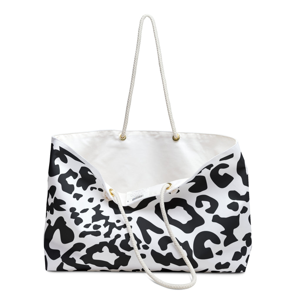 Black & White Leopard Print Weekender Bag — Large Travel Tote