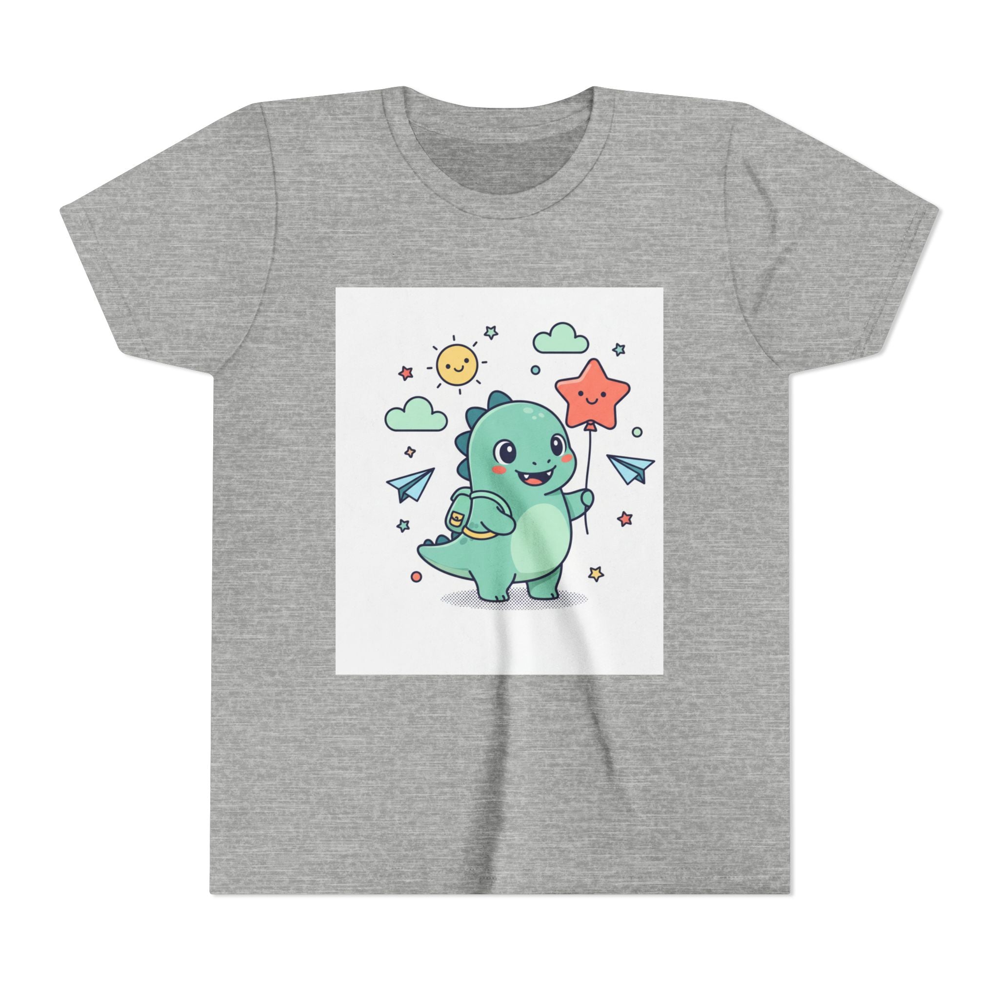 Cute Dinosaur Kids T-Shirt — Happy Dino Holding Star | Youth Short Sleeve Tee