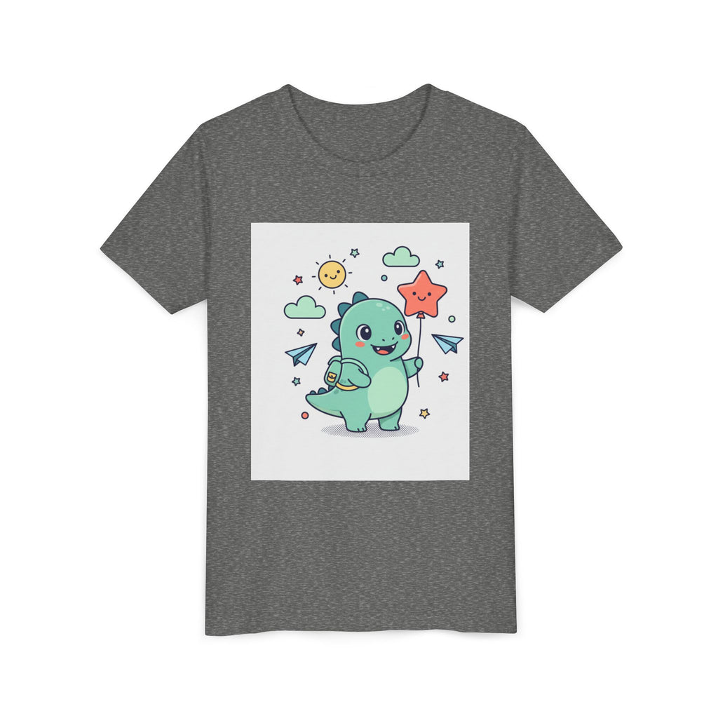Cute Dinosaur Kids T-Shirt — Happy Dino Holding Star | Youth Short Sleeve Tee