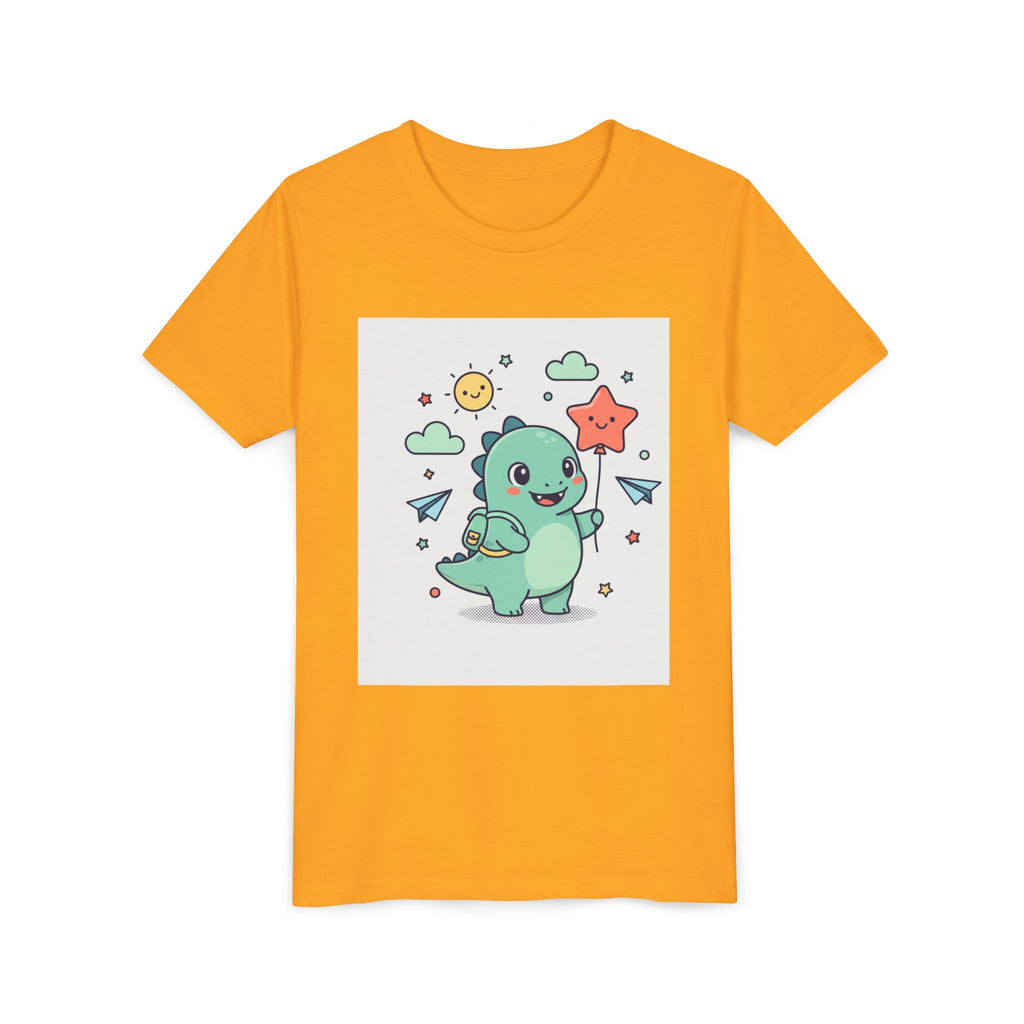 Cute Dinosaur Kids T-Shirt — Happy Dino Holding Star | Youth Short Sleeve Tee