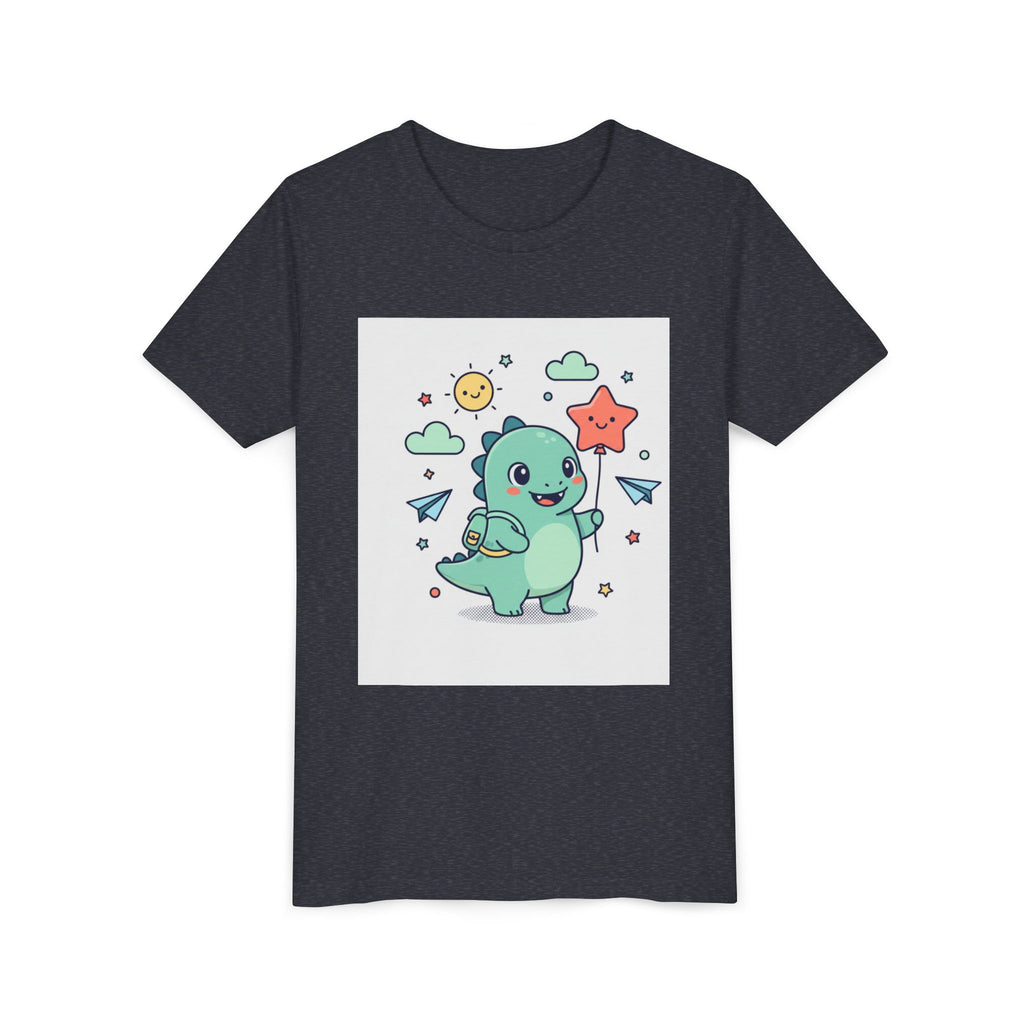 Cute Dinosaur Kids T-Shirt — Happy Dino Holding Star | Youth Short Sleeve Tee