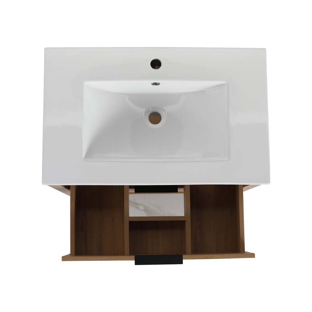 30" Freestanding Bathroom Vanity in Oak Finish with 2 Soft-Close Drawers