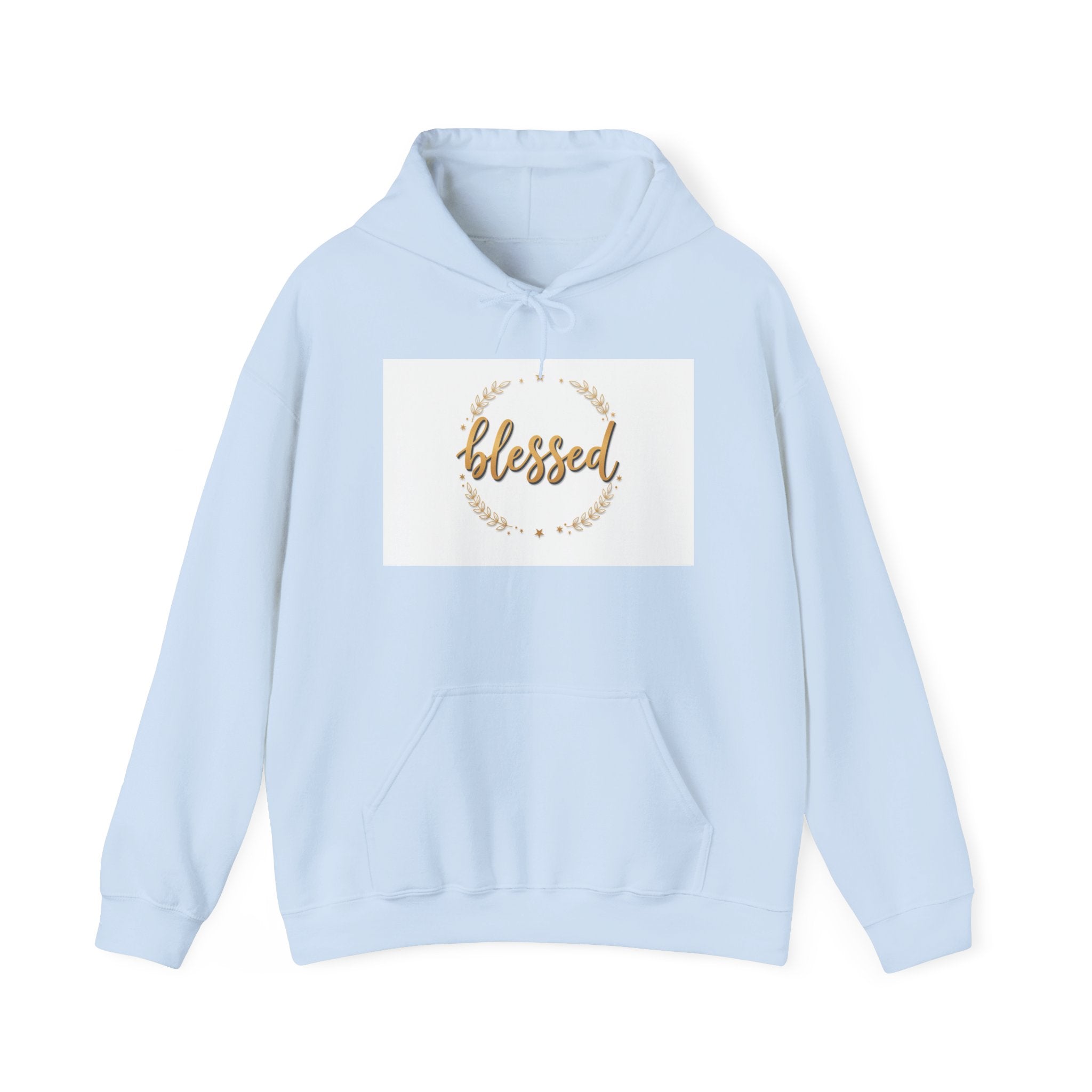 Blessed Hoodie — Gold Script Wreath Comfort Pullover