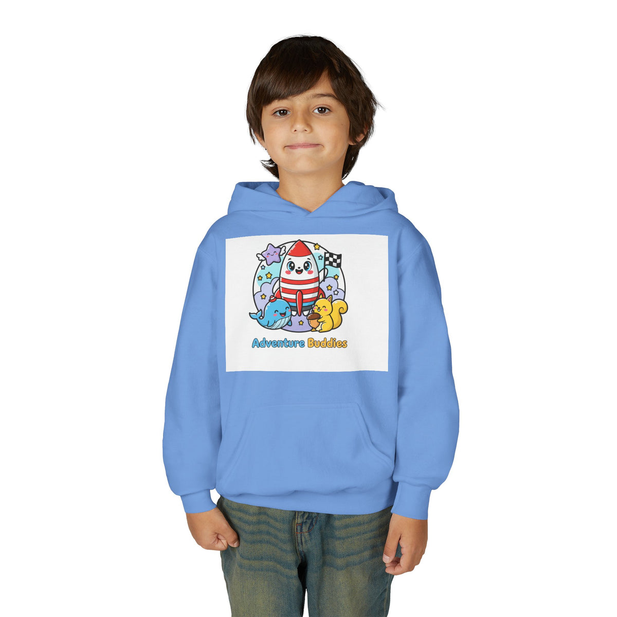 Adventure Buddies Youth Hoodie — Cute Rocket & Sea Creatures Kids Sweatshirt