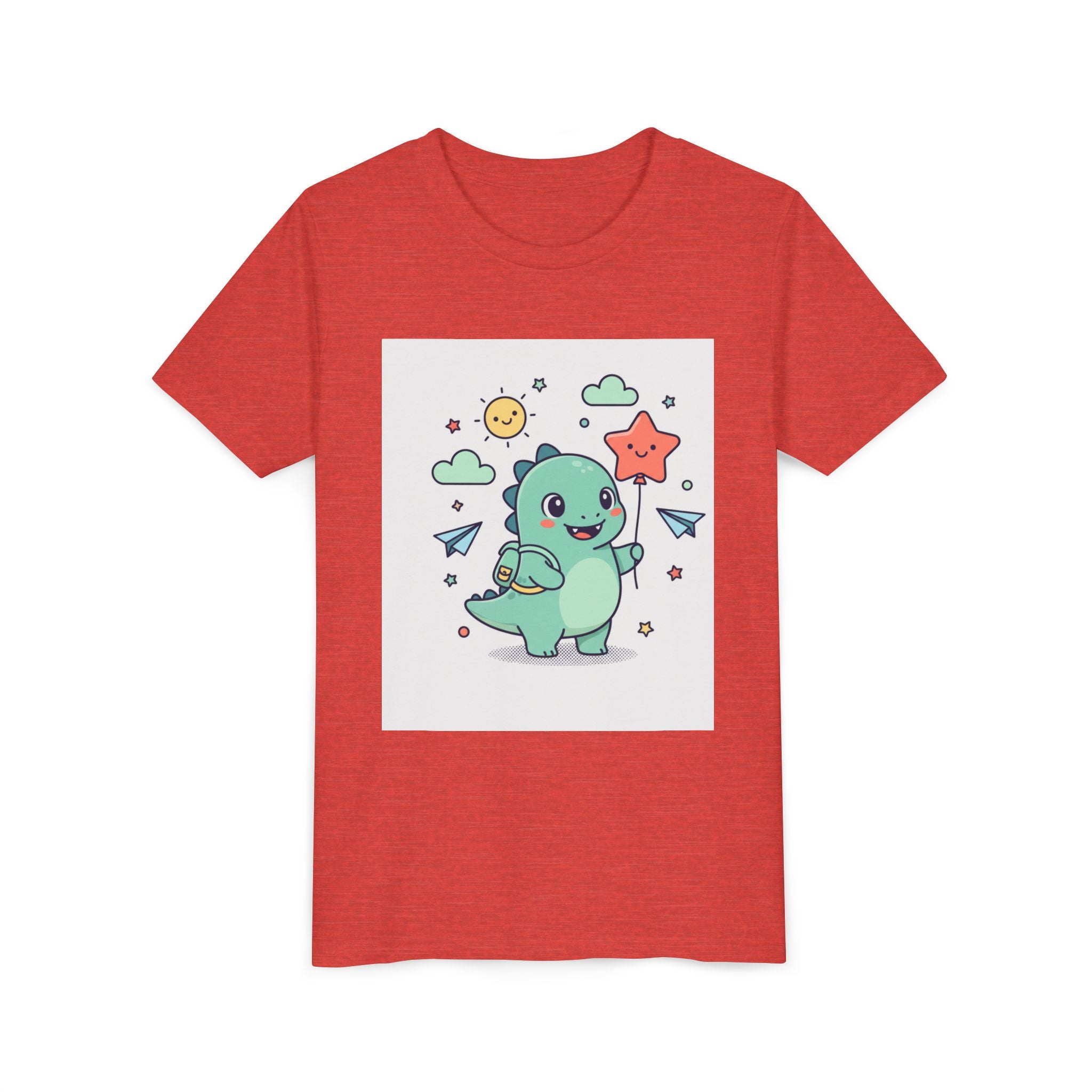 Cute Dinosaur Kids T-Shirt — Happy Dino Holding Star | Youth Short Sleeve Tee