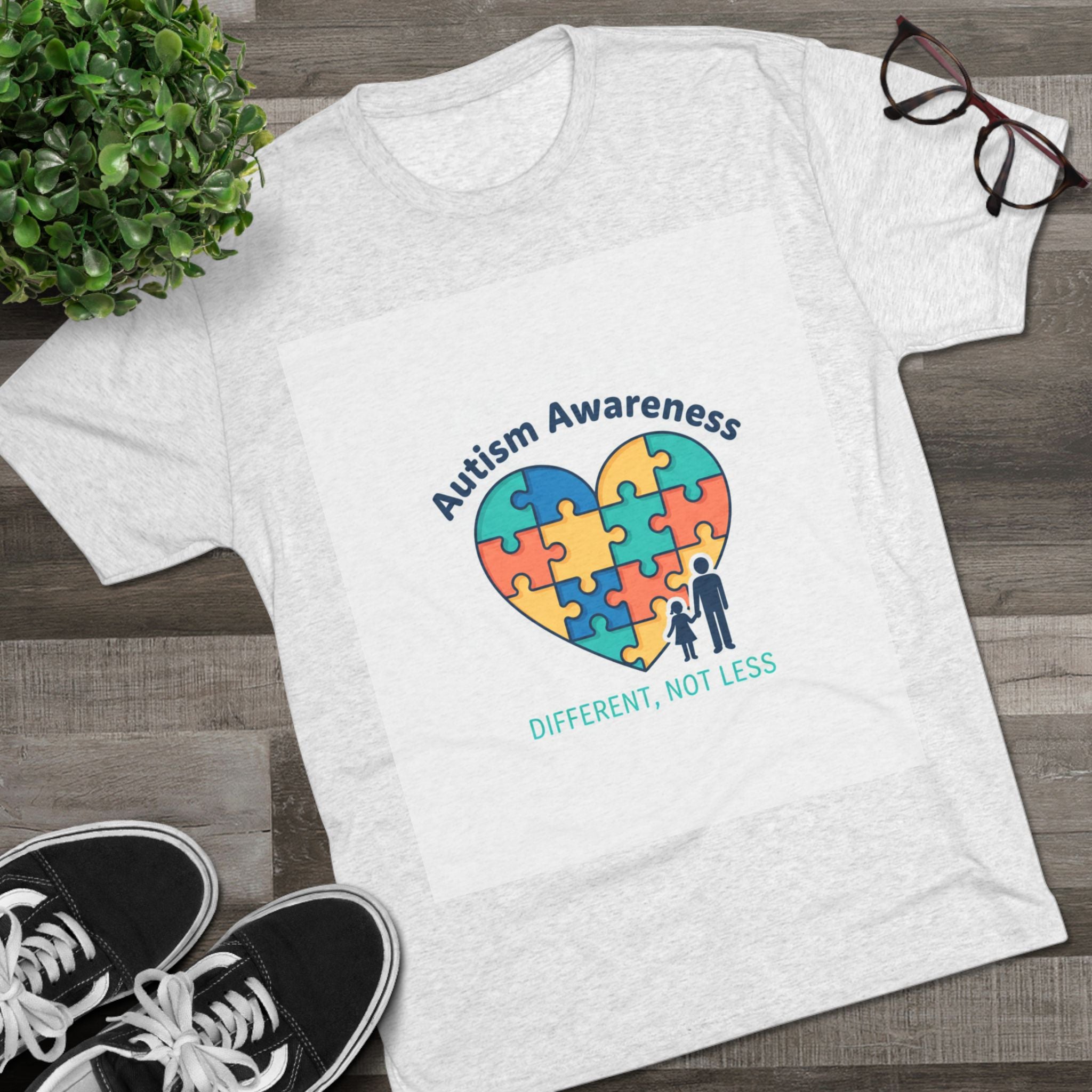 Autism Awareness Heart Puzzle T-Shirt — "Different, Not Less"