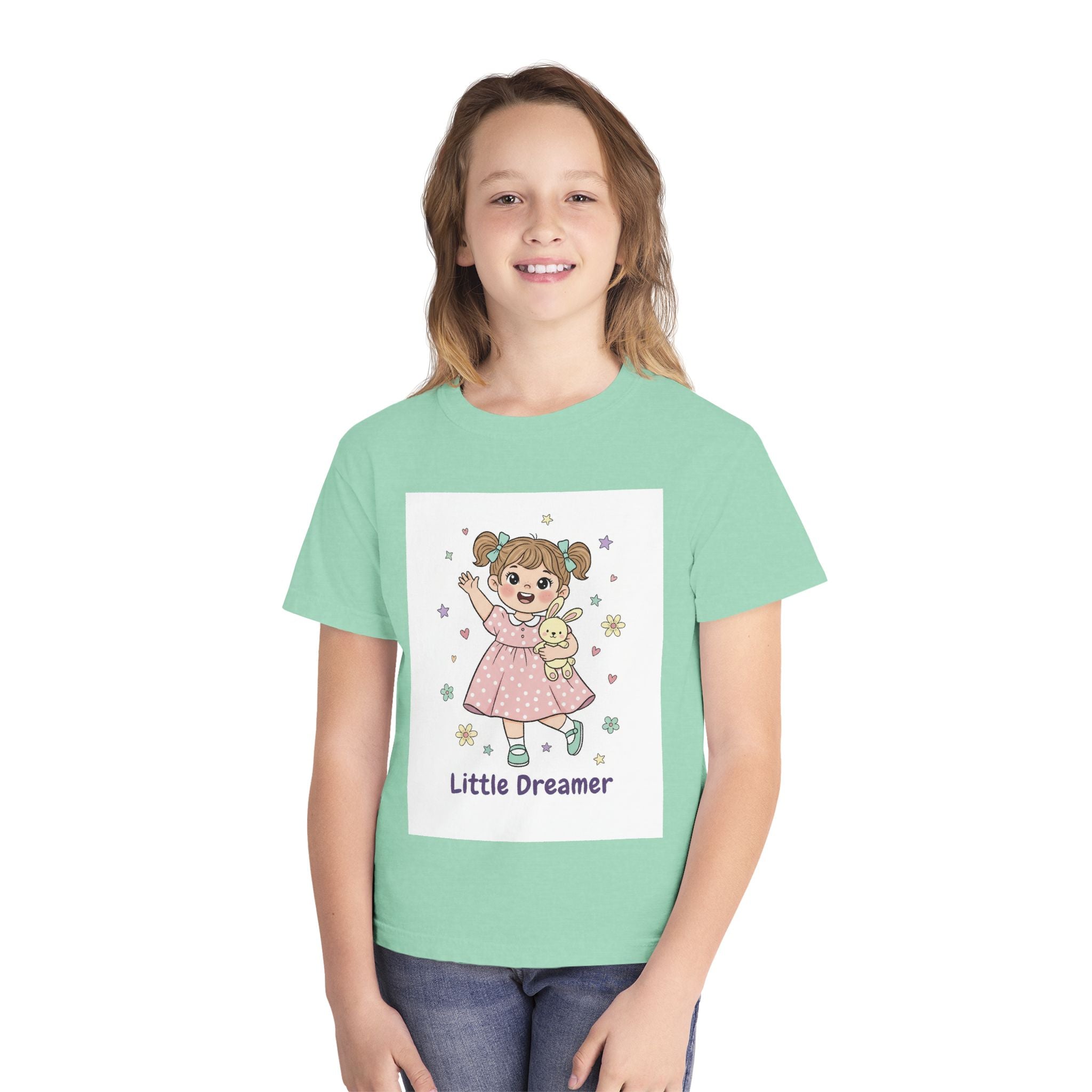 Little Dreamer Kids Tee — Cute Girl with Teddy Graphic
