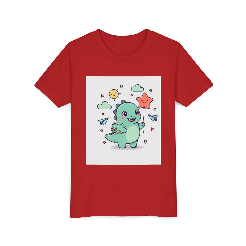 Cute Dinosaur Kids T-Shirt — Happy Dino Holding Star | Youth Short Sleeve Tee