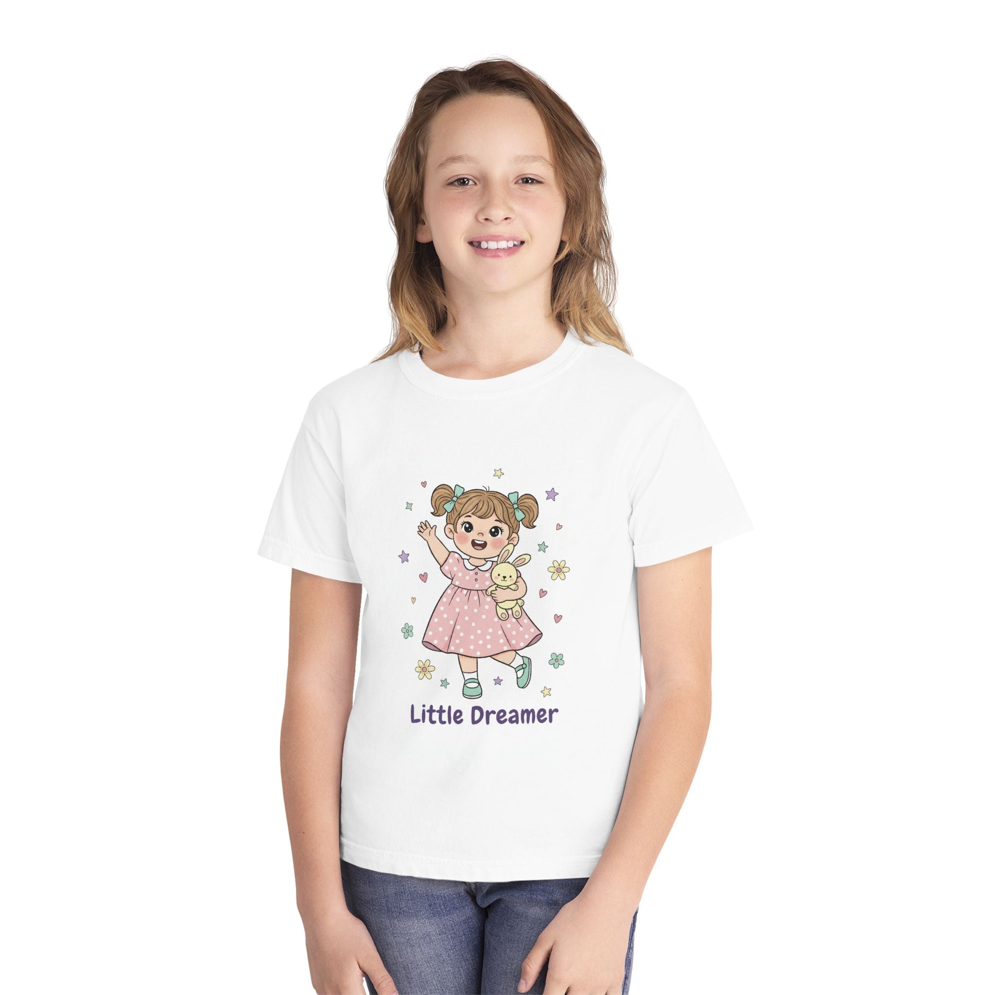 Little Dreamer Kids Tee — Cute Girl with Teddy Graphic