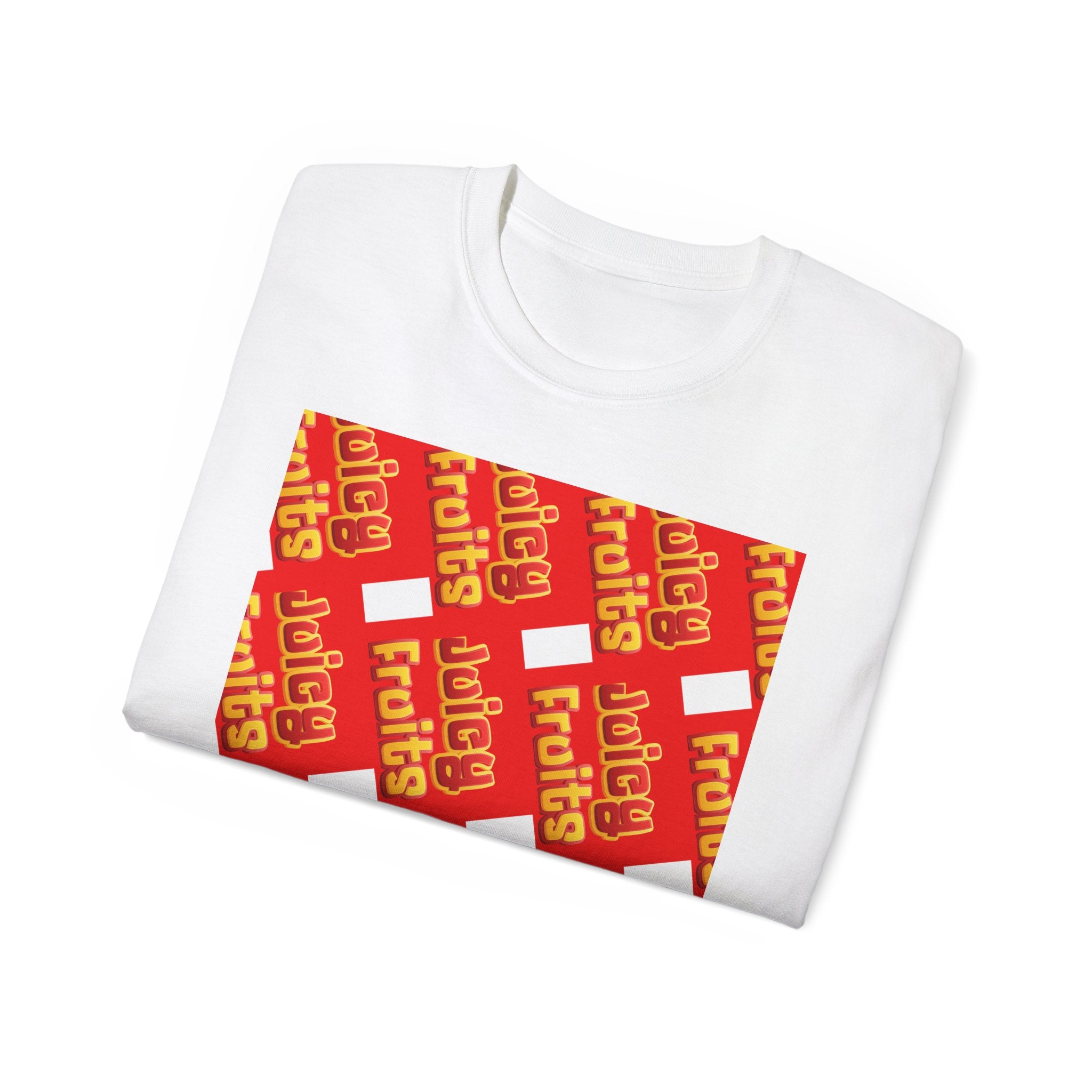 Juicy Fruits Graphic Tee — Retro Red Fruit Pattern T-Shirt