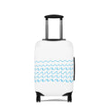 White suitcase with blue wave pattern on a white background