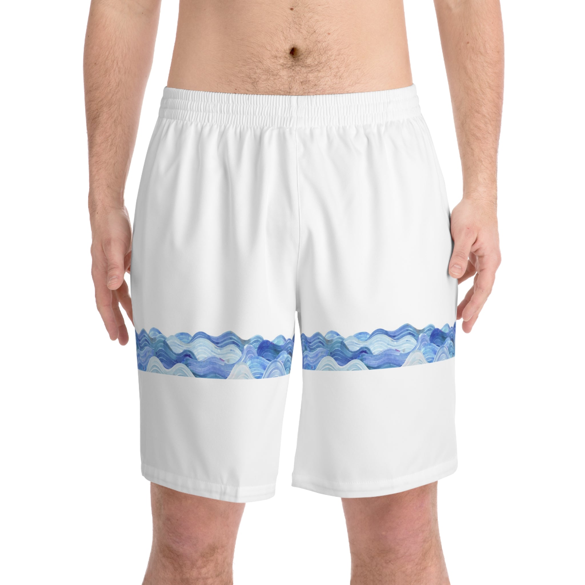 Men's Beach Shorts — Blue Wave Chevron Swim Trunks