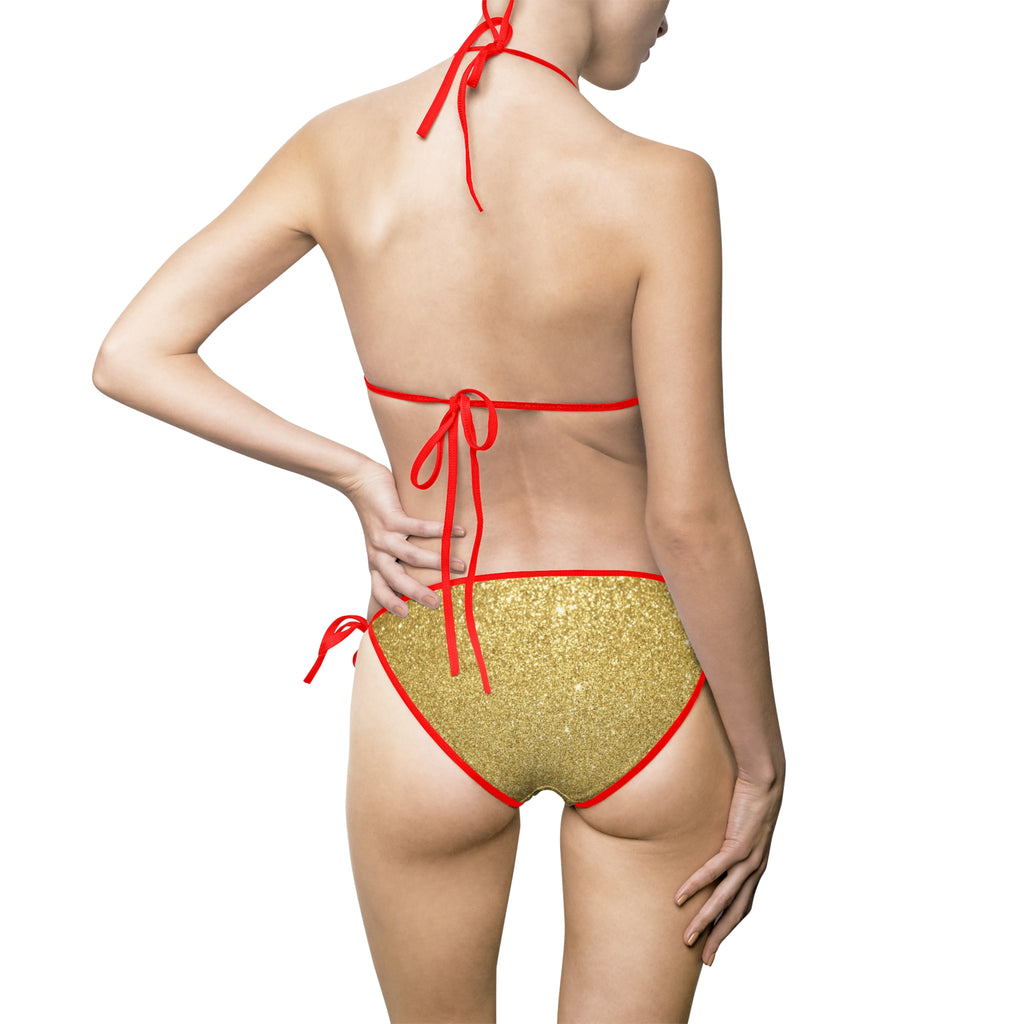 Gold Textured Triangle Bikini — Women's Tie-Side Swimsuit