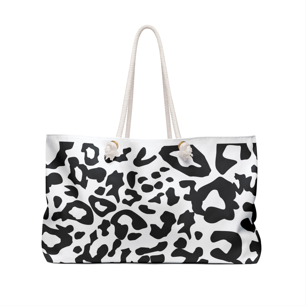 Black & White Leopard Print Weekender Bag — Large Travel Tote