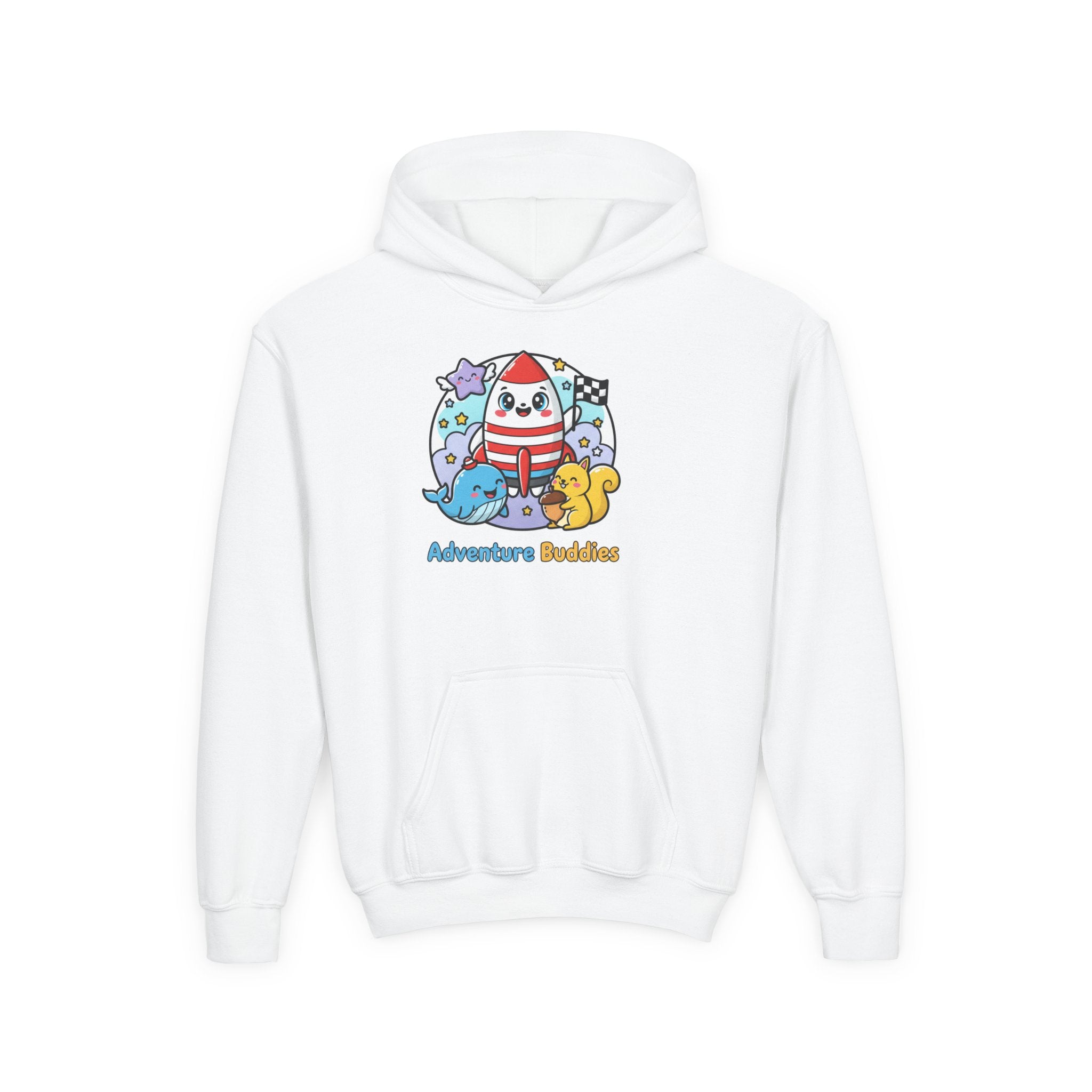 Adventure Buddies Youth Hoodie — Cute Rocket & Sea Creatures Kids Sweatshirt
