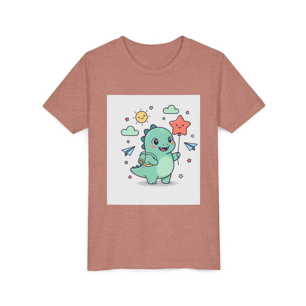Cute Dinosaur Kids T-Shirt — Happy Dino Holding Star | Youth Short Sleeve Tee