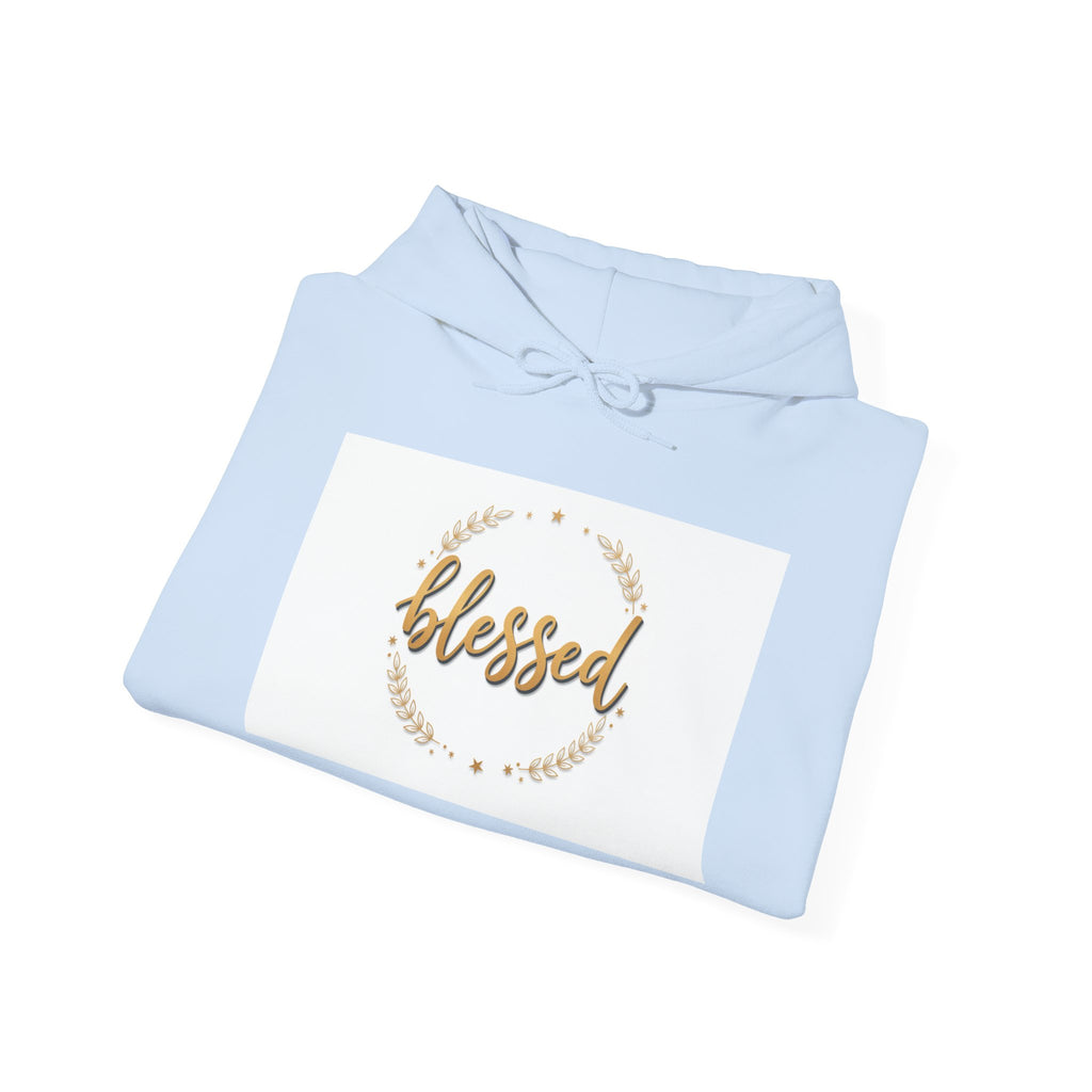 Blessed Hoodie — Gold Script Wreath Comfort Pullover