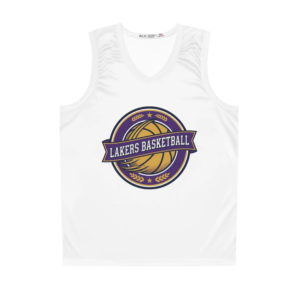 White tank top with Lakers Basketball logo on a white background