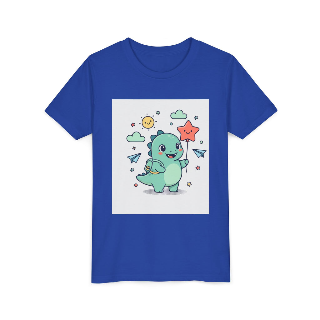 Cute Dinosaur Kids T-Shirt — Happy Dino Holding Star | Youth Short Sleeve Tee