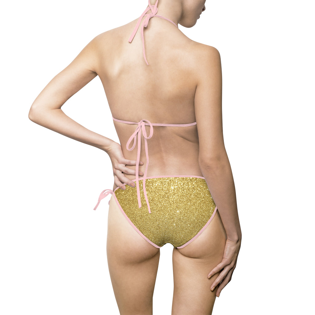 Gold Textured Triangle Bikini — Women's Tie-Side Swimsuit