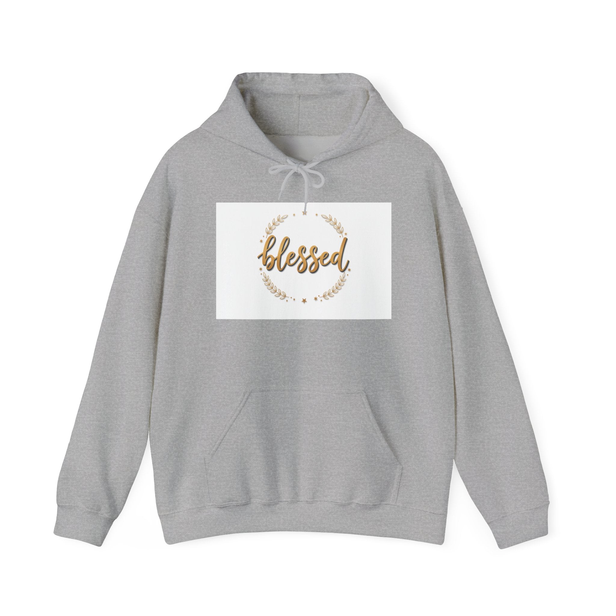 Blessed Hoodie — Gold Script Wreath Comfort Pullover