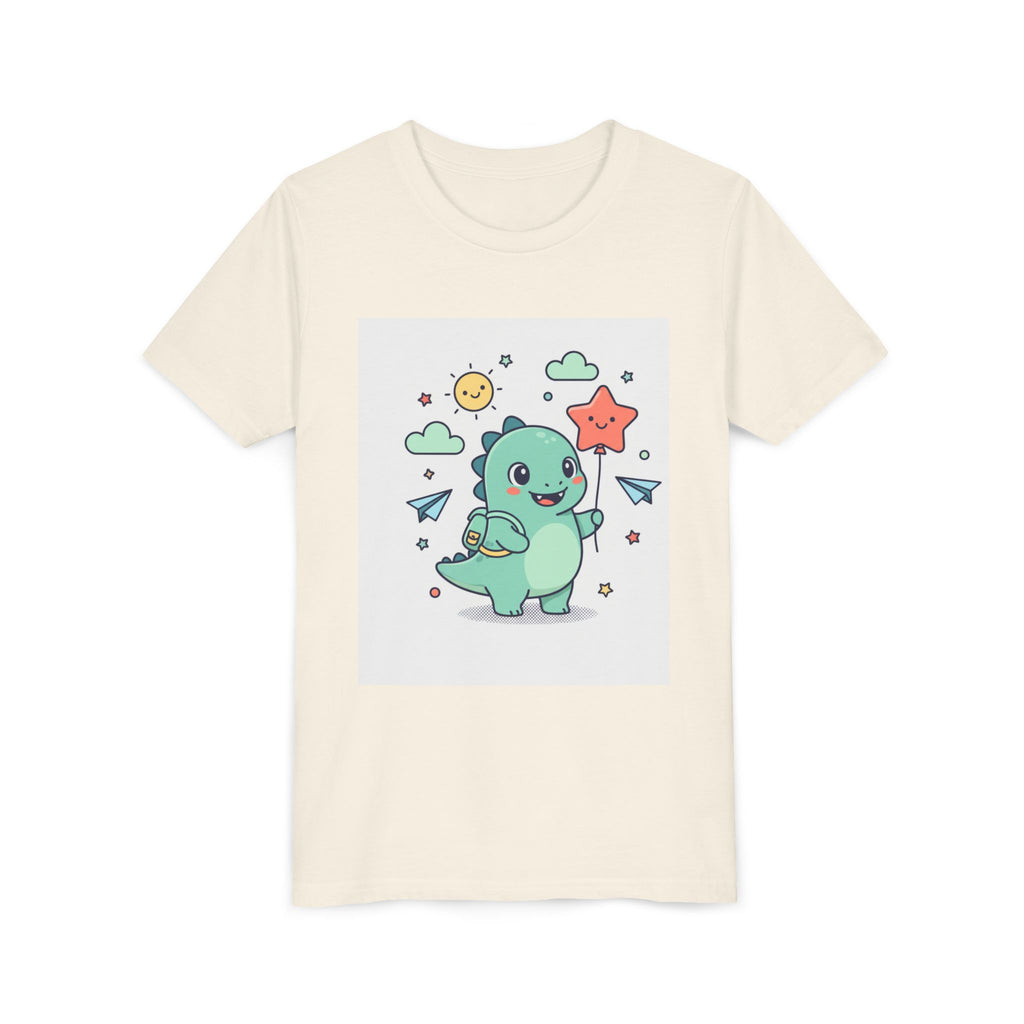 Cute Dinosaur Kids T-Shirt — Happy Dino Holding Star | Youth Short Sleeve Tee