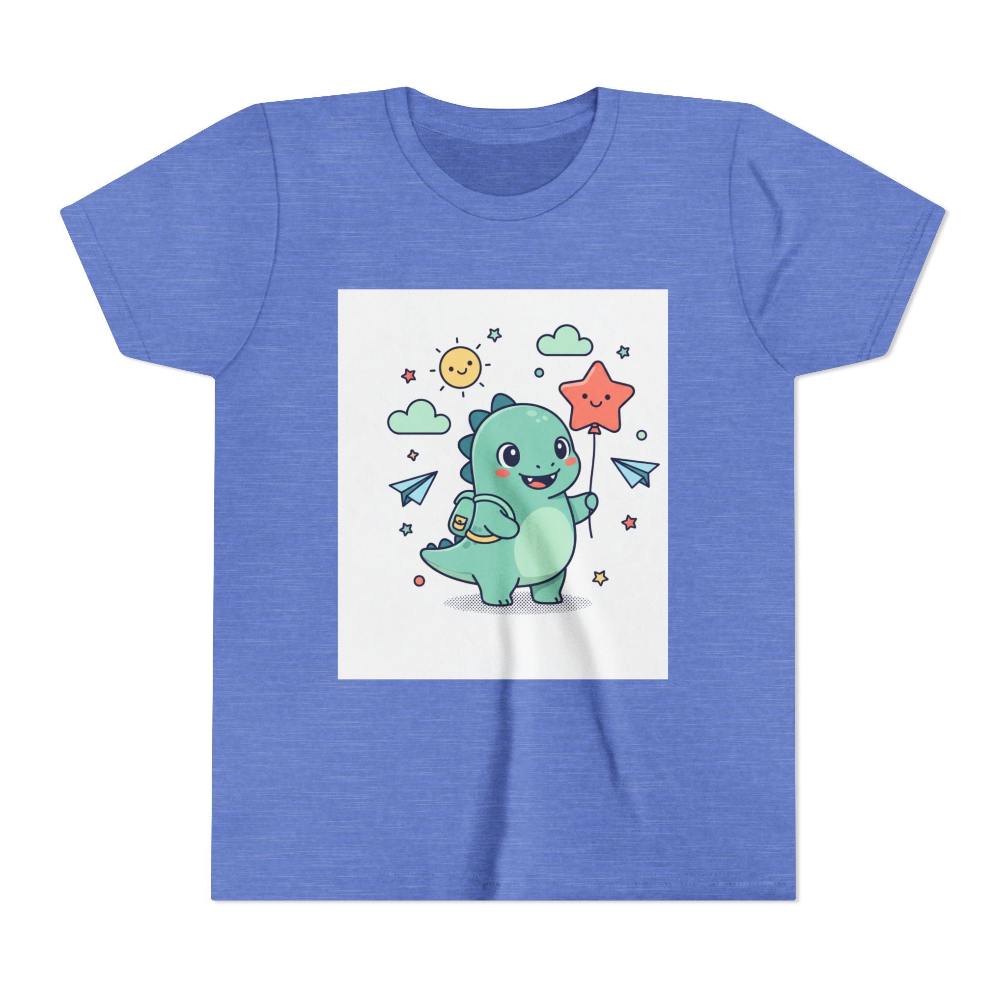 Cute Dinosaur Kids T-Shirt — Happy Dino Holding Star | Youth Short Sleeve Tee