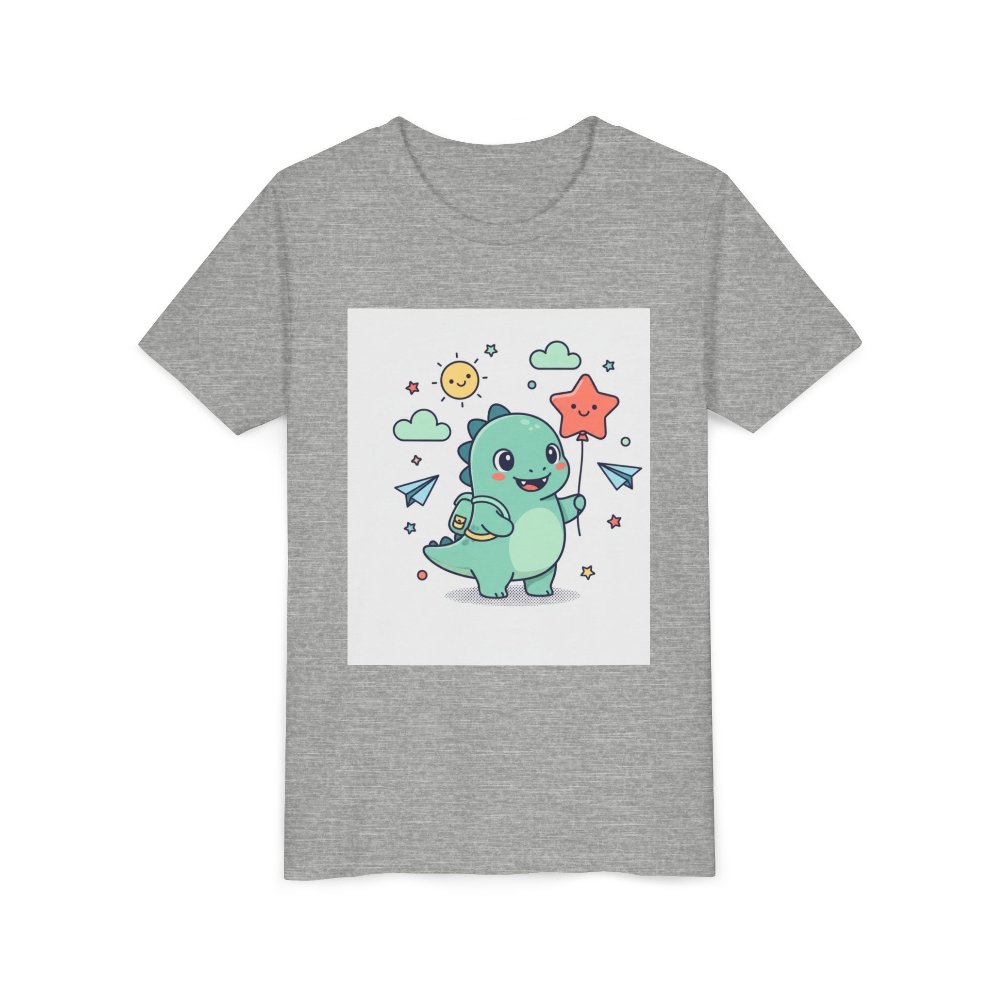 Cute Dinosaur Kids T-Shirt — Happy Dino Holding Star | Youth Short Sleeve Tee