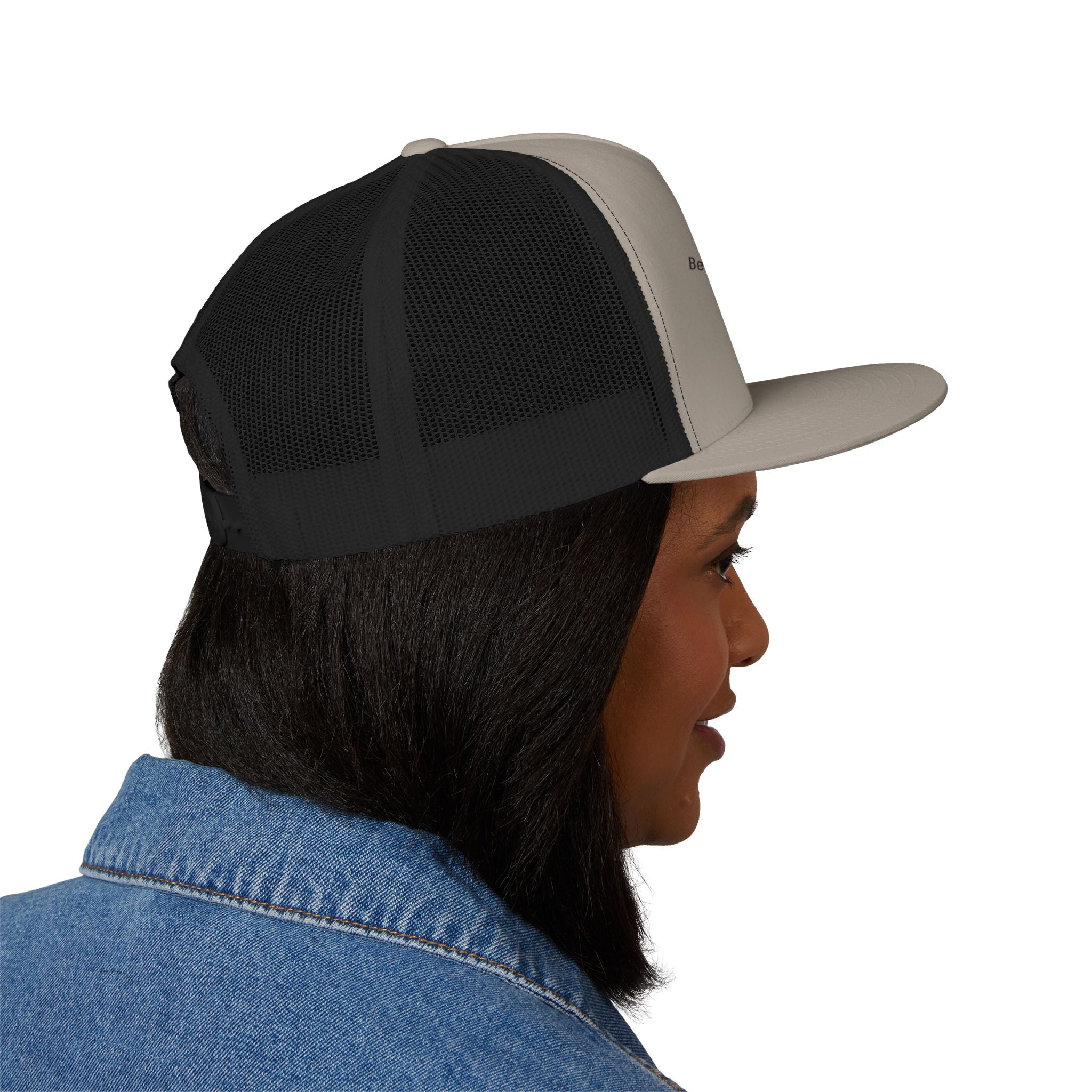 Embroidered Trucker Cap — Minimal Text Mesh Snapback