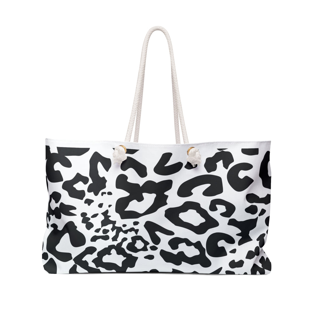 Black & White Leopard Print Weekender Bag — Large Travel Tote