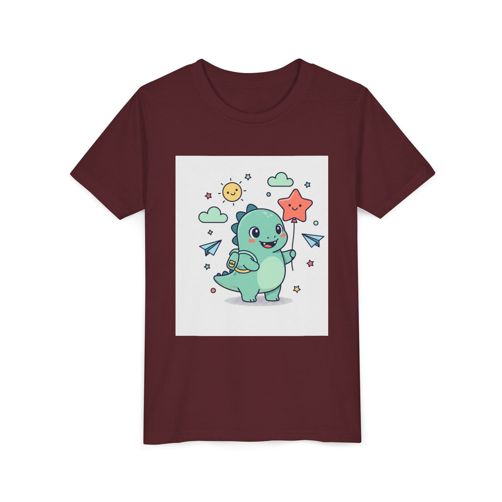 Cute Dinosaur Kids T-Shirt — Happy Dino Holding Star | Youth Short Sleeve Tee