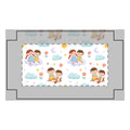 Children's play mat with cartoon characters and clouds on a white background