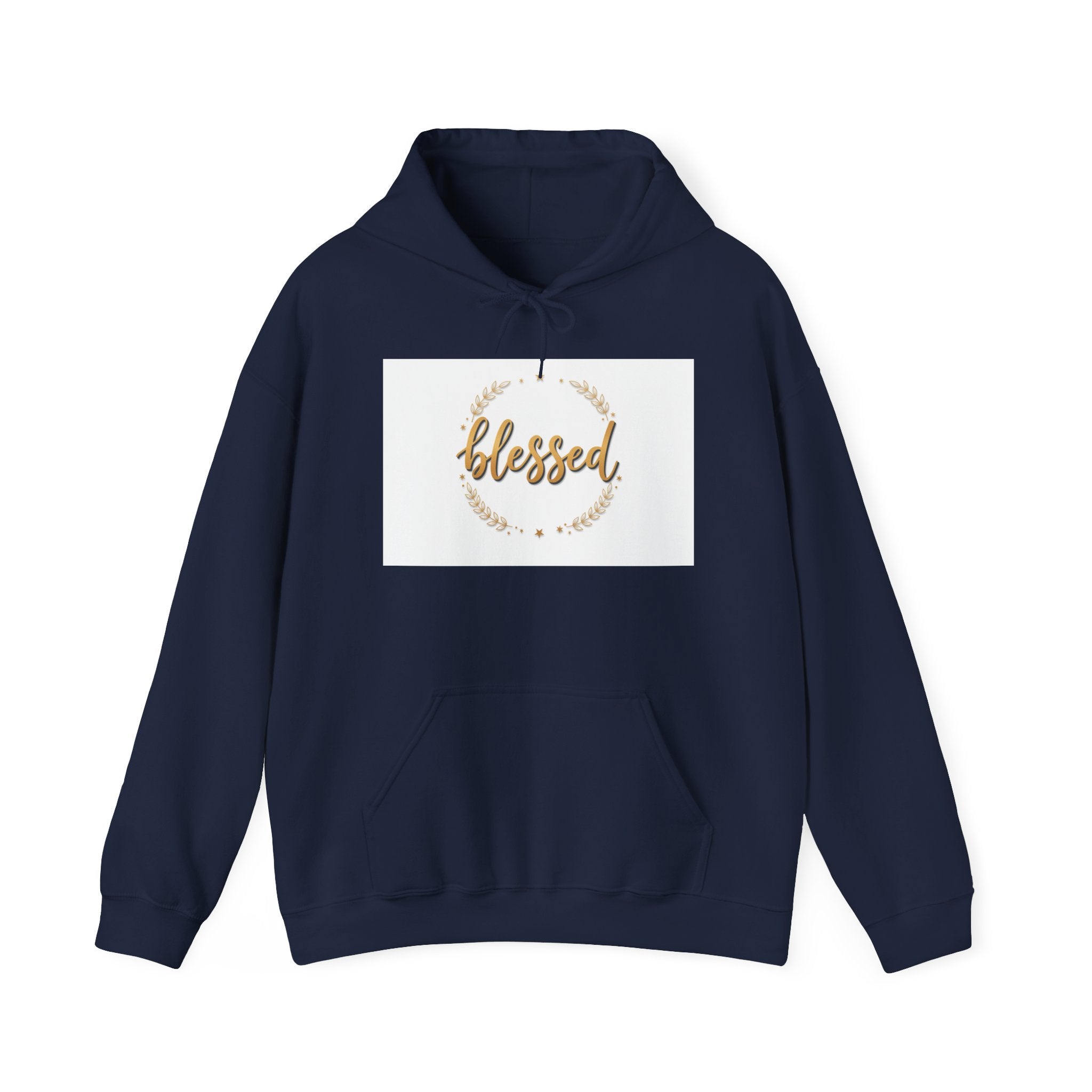 Blessed Hoodie — Gold Script Wreath Comfort Pullover