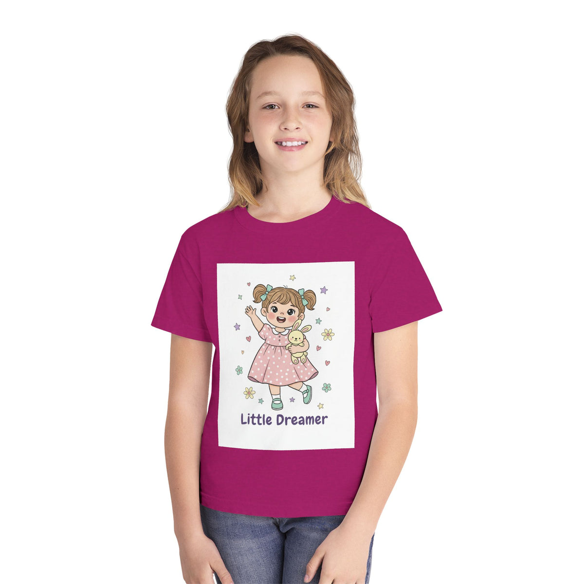 Little Dreamer Kids Tee — Cute Girl with Teddy Graphic