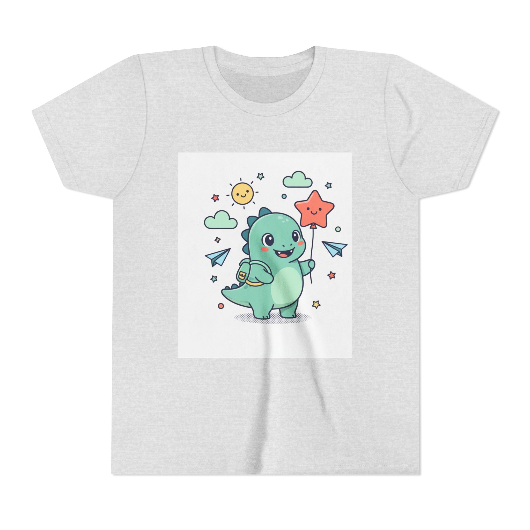 Cute Dinosaur Kids T-Shirt — Happy Dino Holding Star | Youth Short Sleeve Tee