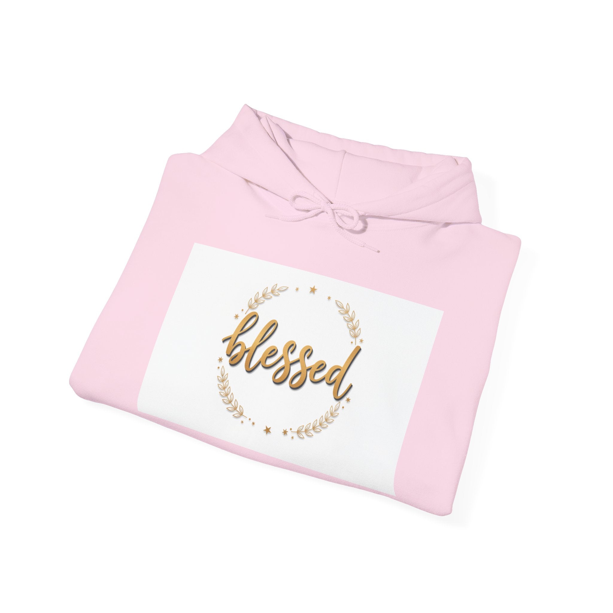 Blessed Hoodie — Gold Script Wreath Comfort Pullover
