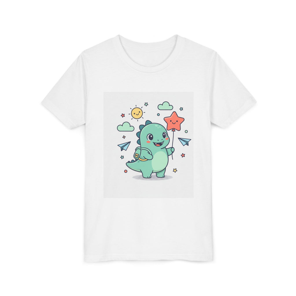 Cute Dinosaur Kids T-Shirt — Happy Dino Holding Star | Youth Short Sleeve Tee