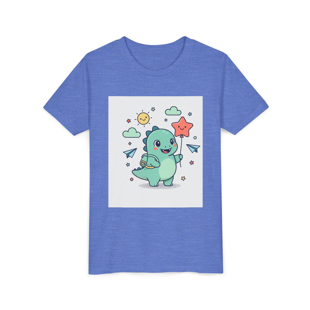 Cute Dinosaur Kids T-Shirt — Happy Dino Holding Star | Youth Short Sleeve Tee