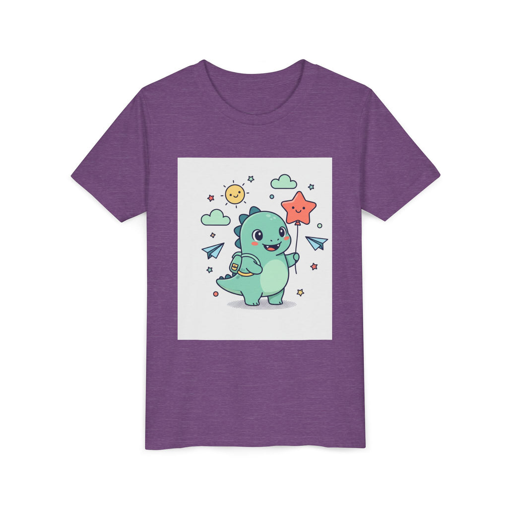 Cute Dinosaur Kids T-Shirt — Happy Dino Holding Star | Youth Short Sleeve Tee