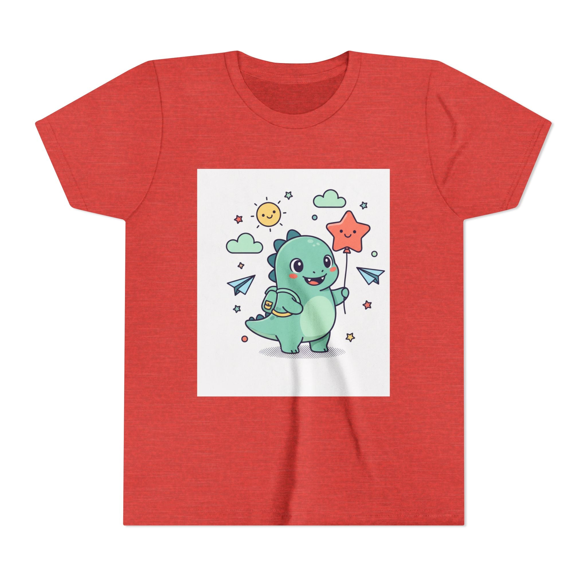Cute Dinosaur Kids T-Shirt — Happy Dino Holding Star | Youth Short Sleeve Tee