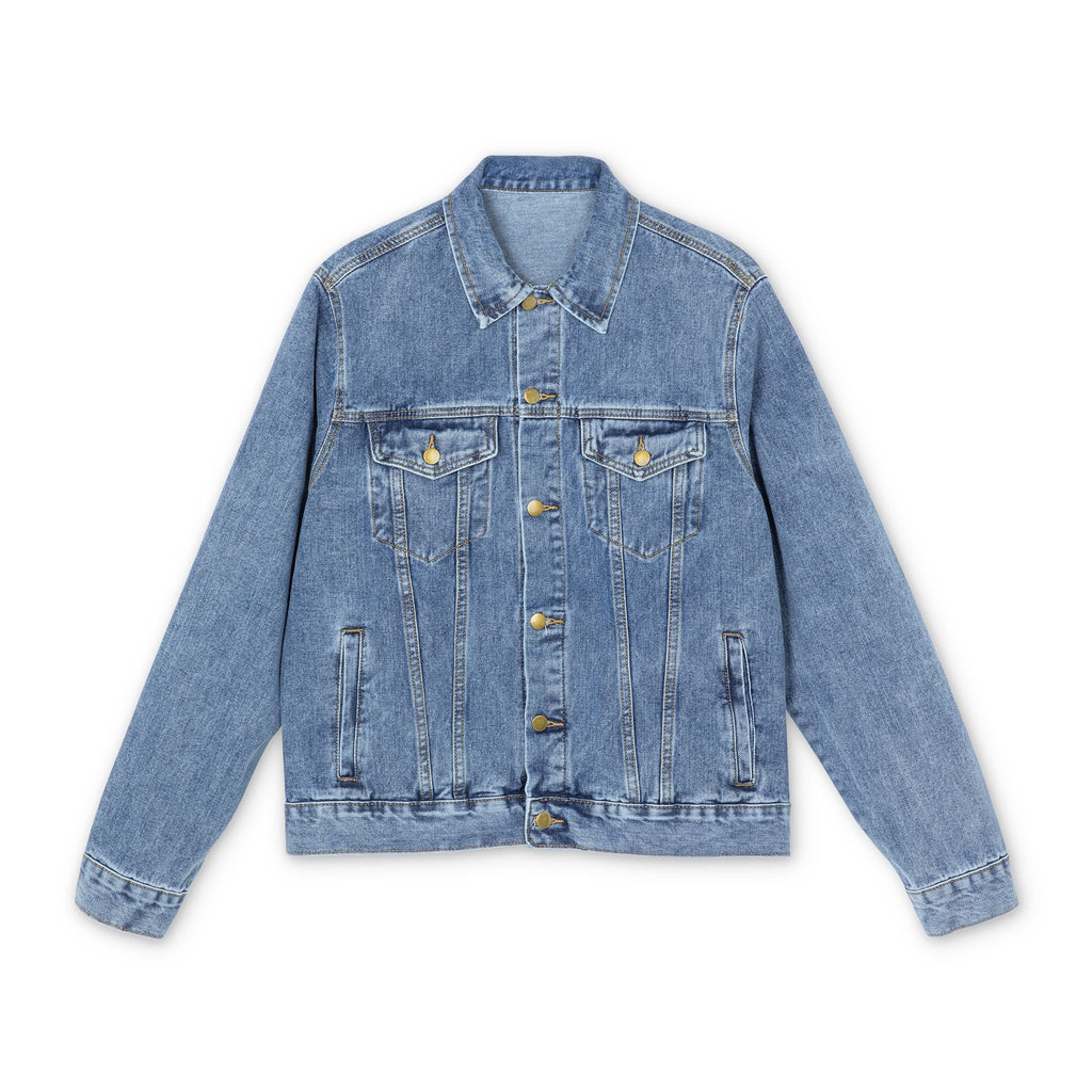 Blue denim jacket on a white background