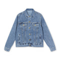 Blue denim jacket on a white background
