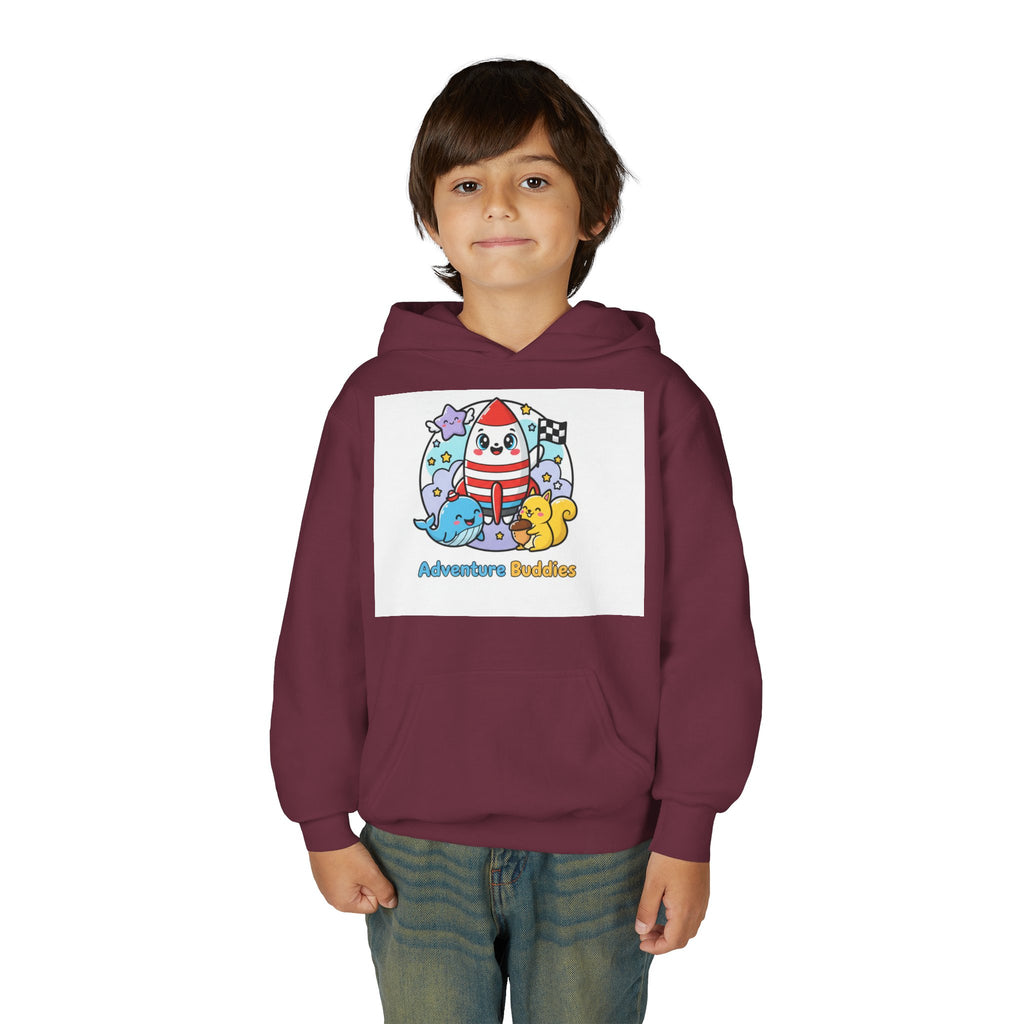 Adventure Buddies Youth Hoodie — Cute Rocket & Sea Creatures Kids Sweatshirt