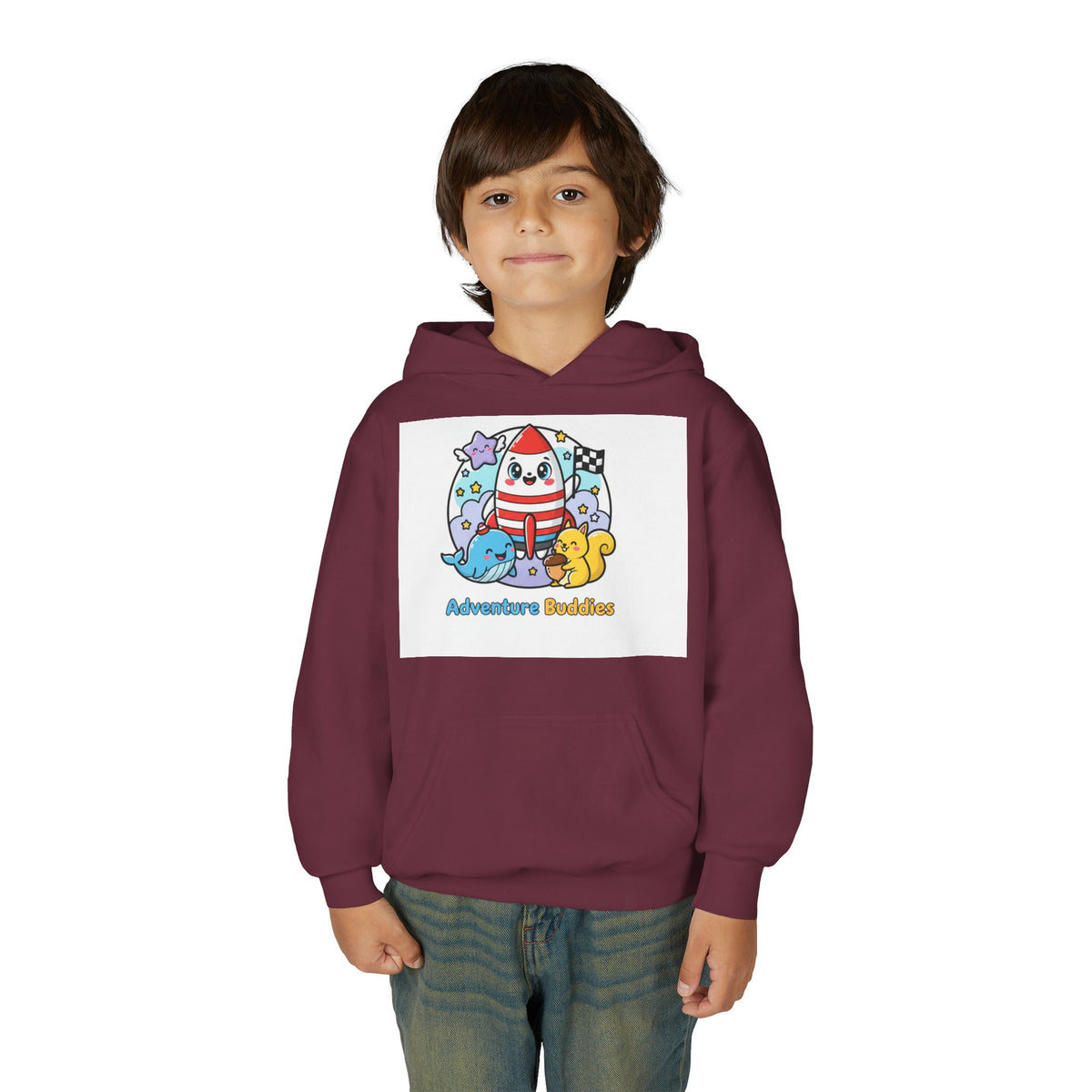 Adventure Buddies Youth Hoodie — Cute Rocket & Sea Creatures Kids Sweatshirt
