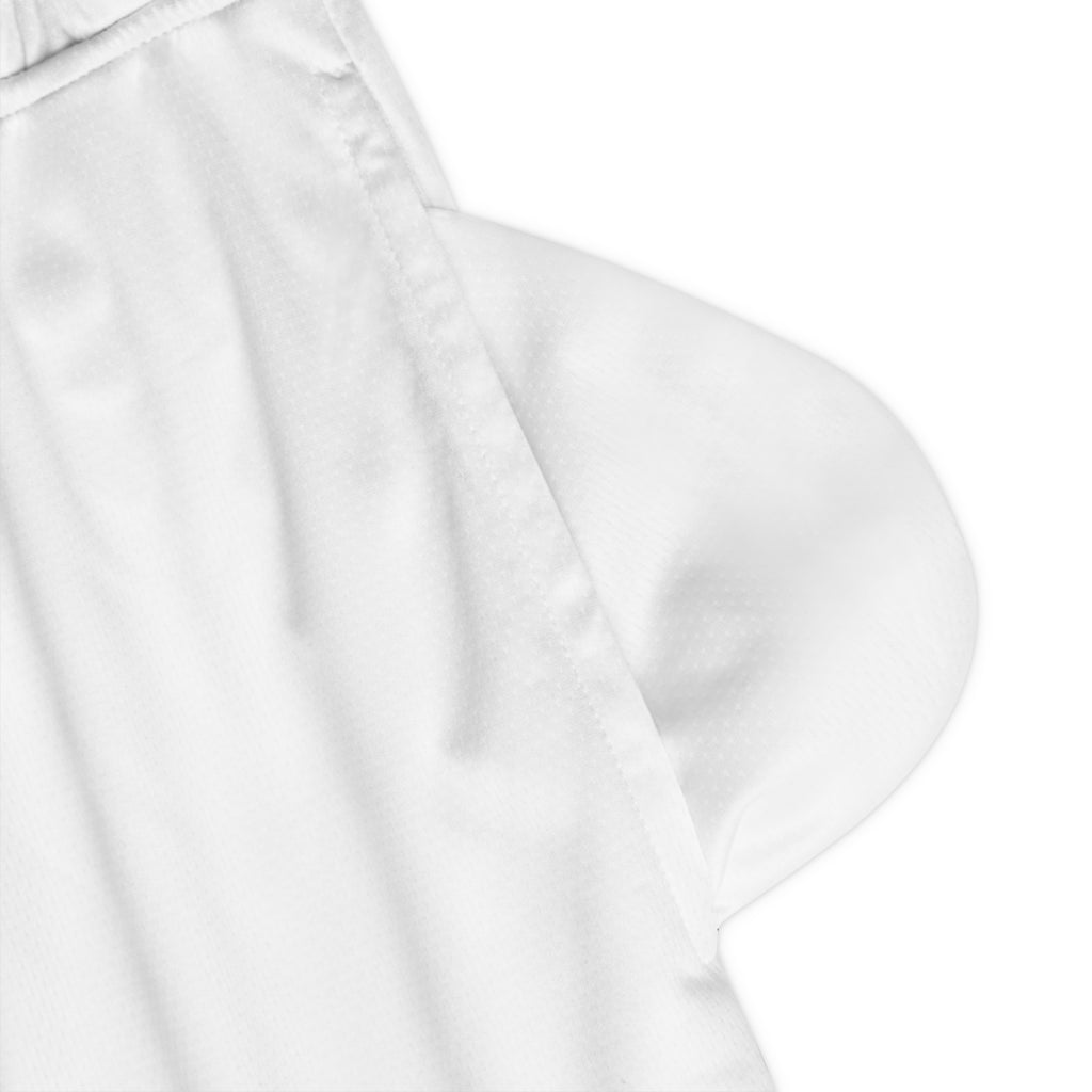 Basketball Shorts — White AOP Ribbed Athletic Shorts with Spartan Logo