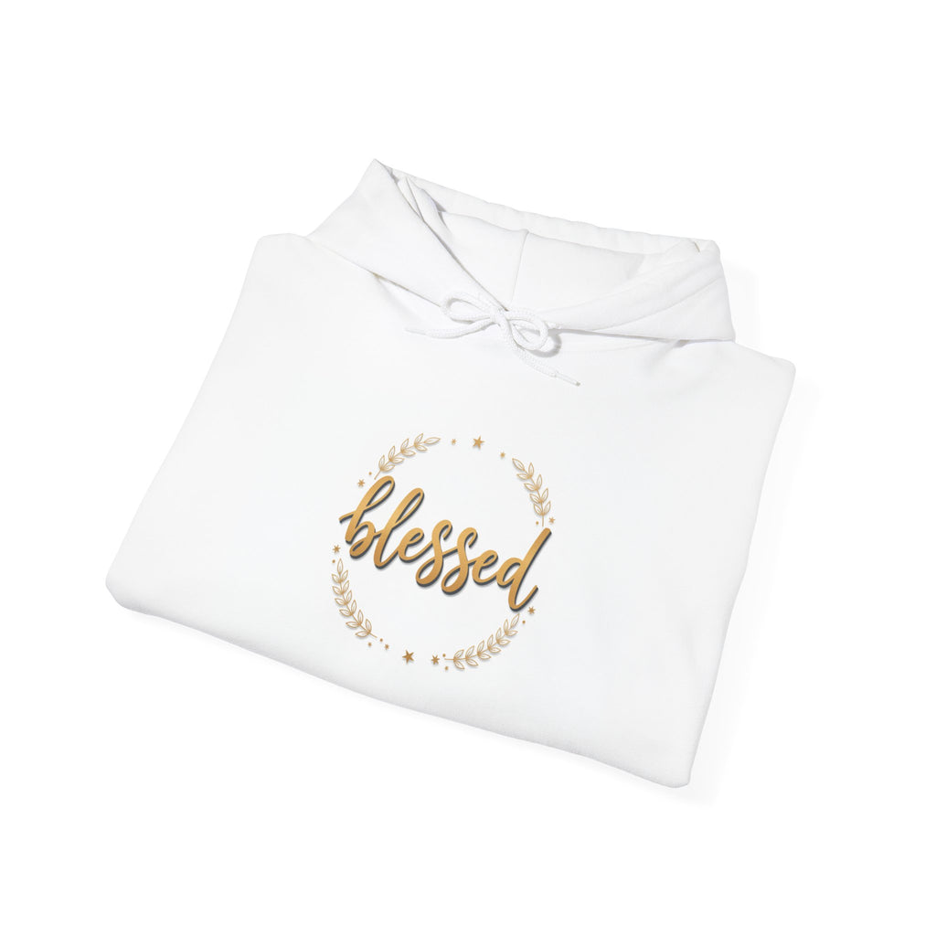 Blessed Hoodie — Gold Script Wreath Comfort Pullover