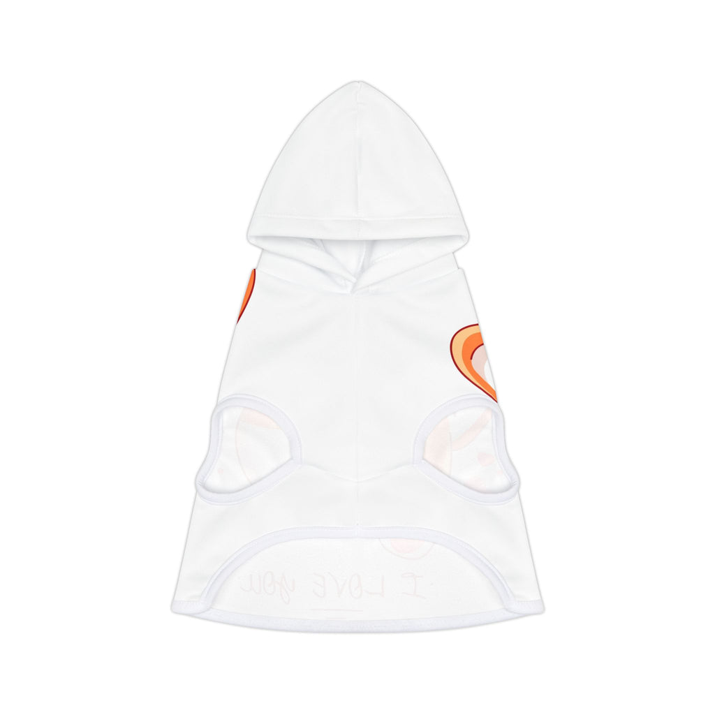White hooded garment with orange accents on a white background