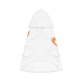 White hooded garment with orange accents on a white background