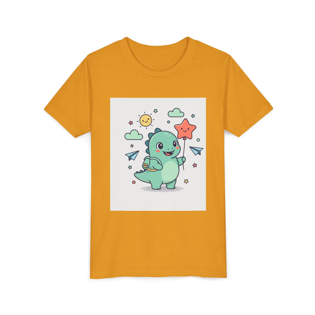 Cute Dinosaur Kids T-Shirt — Happy Dino Holding Star | Youth Short Sleeve Tee