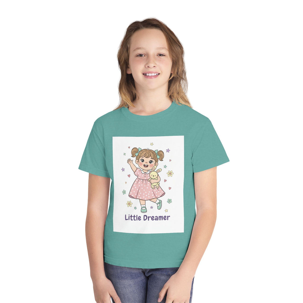 Little Dreamer Kids Tee — Cute Girl with Teddy Graphic